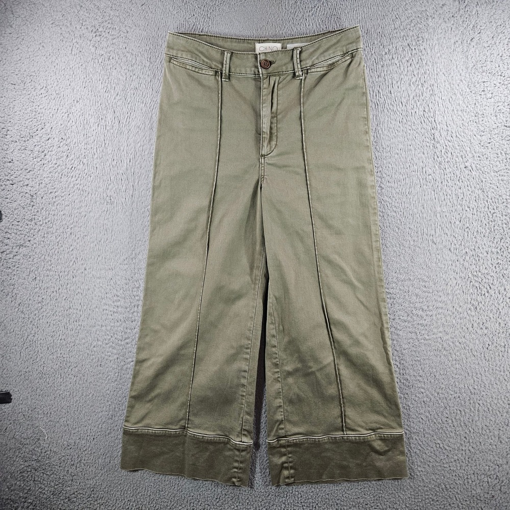 Anthropologie Chino Olive Green Pintuck Wide Leg Cropped Pants Size 4